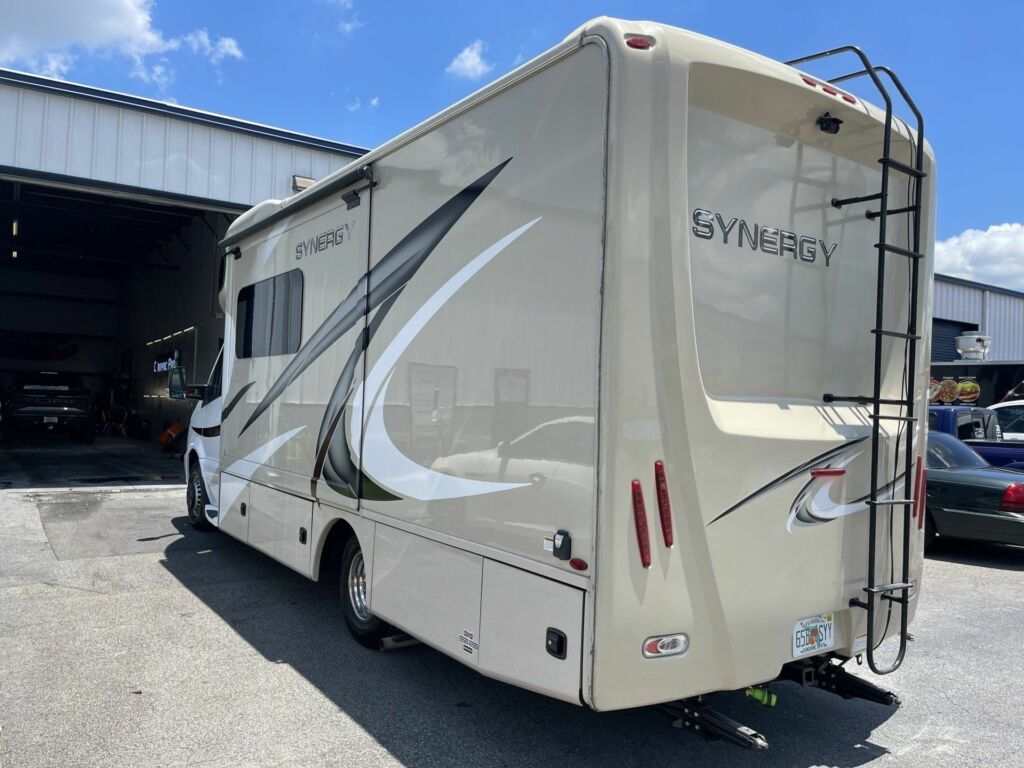 beige rv from the back